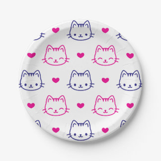 Kattenpatroon Achtergrond met Roze Harten Schattig Papieren Bordje