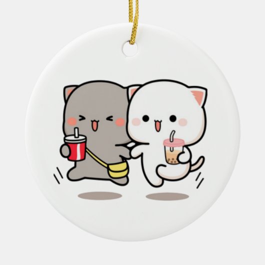 Kattenperziken en -muchi keramisch ornament (Voorkant)