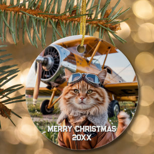 Kattenpiloot Vliegtuig Grappige Luchtvaart Foto Ke Keramisch Ornament