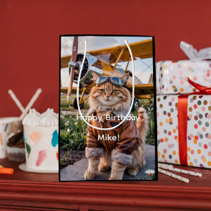Kattenpiloot Vliegtuig Grappige Vlieg Humor Kerstm Medium Cadeauzakje
