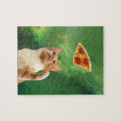 Kattenpizza in de ruimte Nebula Green Galaxy Legpuzzel (Horizontaal)