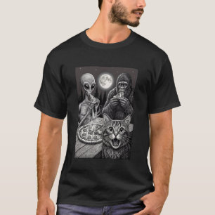 Kattenpizza Nacht Alien Bigfoot Maneschijn Kampere T-shirt