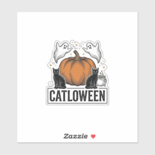 Kattenpoes Zwarte Kat Geest Halloween Vector Ontwe Sticker