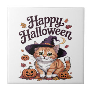 Kattenpompoen Gelukkig Halloween Tegeltje