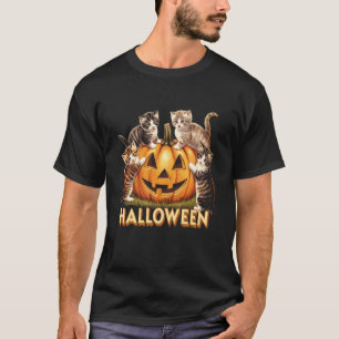 Kattenpompoen Halloween Bloemrijke Griezelseizoen T-shirt