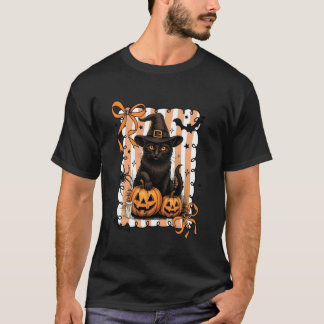 Kattenpompoen Halloween Retro Coquette Strik Spoke T-shirt