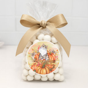 Kattenpompoenen Herfst Autumn Oranje Wit Ronde Sticker