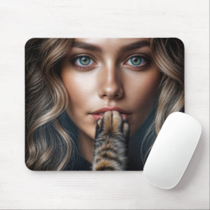 Kattenpoot die een mooie vrouw het zwijgen oplegt muismat