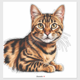 Kattenportret: Gestreepte Tabby met Gouden Ogen Sticker