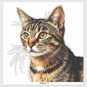 Kattenportret: Gestreepte Tabby met Gouden Ogen Sticker