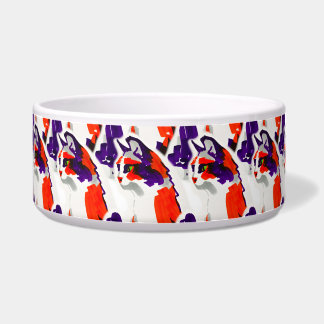 Kattenportret - Vet grafisch Sinaasappel en violet Voerbakje