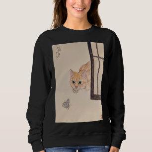 Kattenportretschilderij Kat en vlinder Waterverf Trui