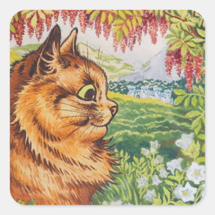 Kattenprofiel Bloemen  Kunst van Louis Wain Vierkante Sticker