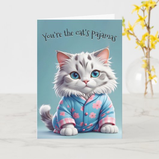 Kattenpyjama dank u kaart (Gele Bloem)