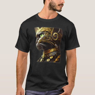 Kattenridder met gouden filigraan harnas Zwart T-shirt