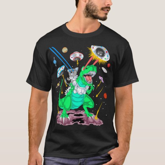 kattenrijdend dinosaurus t-shirt (Voorkant)