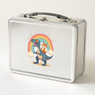 Kattenrijdende dinosaurus T-Rex kitten regenboog D