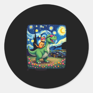 Kattenrijdende dinosaurus T-Rex Sterrennacht Katte Ronde Sticker