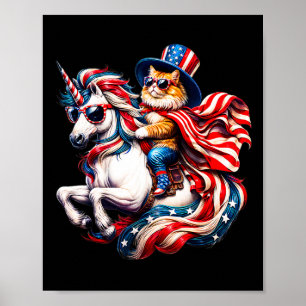 Kattenrijdende Eenhoorn VS Vlag Patriottisch 4 Jul Poster