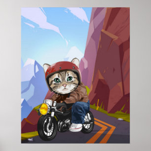 Kattenrijdende motorfiets op het Poster van de ber