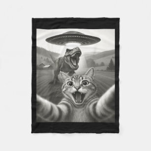 Kattenselfie met buitenaardse UFO en T-rex dinosau Fleece Deken