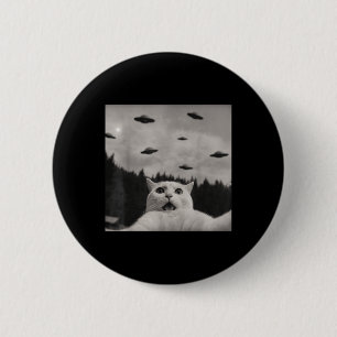 Kattenselfie met buitenaardse ufo, grappige buiten ronde button 5,7 cm