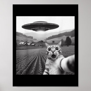Kattenselfie met buitenaardse UFO grappige kattenc Poster