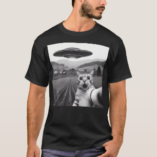 Kattenselfie met buitenaardse UFO grappige kattenc T-shirt