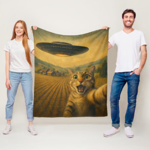 Kattenselfie met buitenaardse UFO grappige katteng Fleece Deken