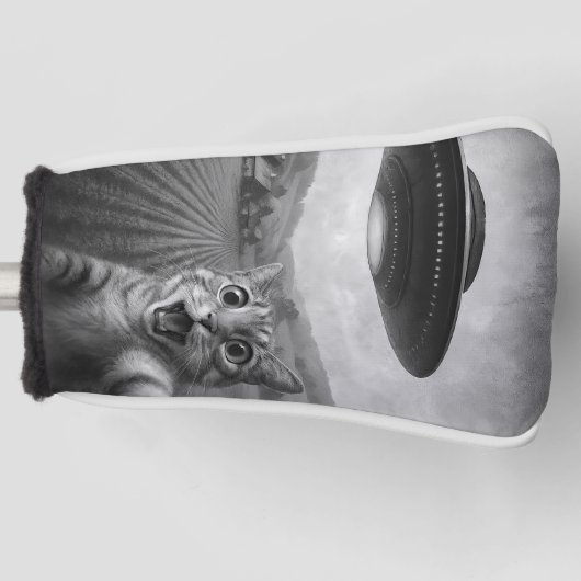 Kattenselfie met buitenaardse UFO grappige katteng Golfheadcover (Voorkant)