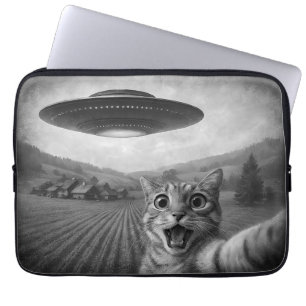 Kattenselfie met buitenaardse UFO grappige katteng Laptop Sleeve