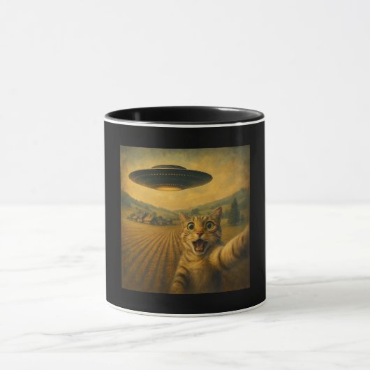 Kattenselfie met buitenaardse UFO grappige katteng Mok (Midden)