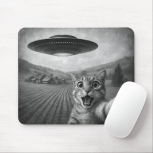 Kattenselfie met buitenaardse UFO grappige katteng Muismat
