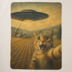 Kattenselfie met buitenaardse UFO grappige katteng Sherpa Deken