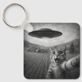 Kattenselfie met buitenaardse UFO grappige katteng Sleutelhanger (Voorkant)