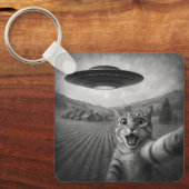Kattenselfie met buitenaardse UFO grappige katteng Sleutelhanger (Voorkant)