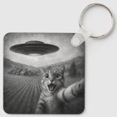 Kattenselfie met buitenaardse UFO grappige katteng Sleutelhanger (Achterkant)