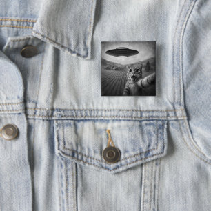Kattenselfie met buitenaardse UFO grappige katteng Vierkante Button 5,1 Cm