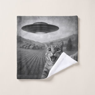 Kattenselfie met buitenaardse UFO grappige katteng Washandje