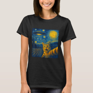 Kattenselfie met UFO Cats Sterrennacht Van Gogh Ma T-shirt