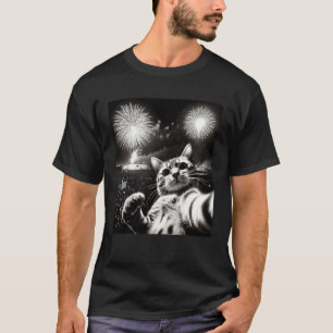 Kattenselfie met vuurwerk Grappige kat voor mannen T-shirt