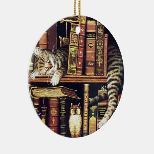 Kattenslaap in bibliothecaresse keramisch ornament (Rechts)