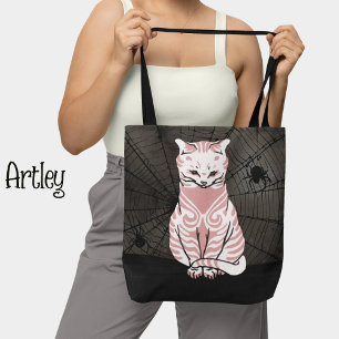 Kattenspin  zwart roze gotische canvas tas