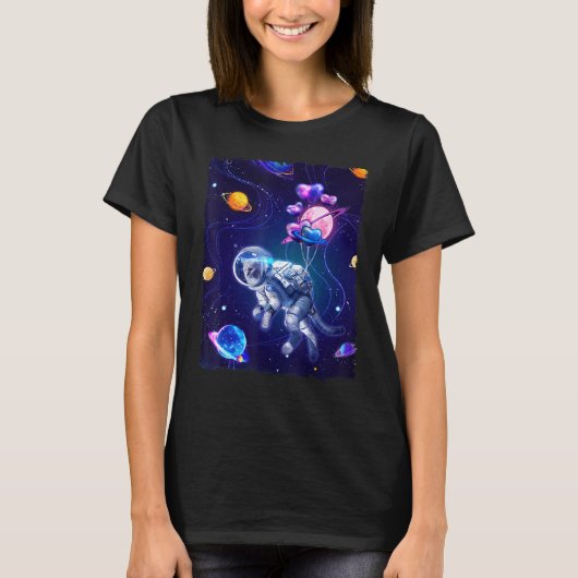 Kattenstronaut in de galaxy-afbeelding t-shirt (Voorkant)