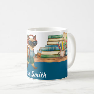 Kattenstudent terug naar school hoofdtelefoon bub koffiemok