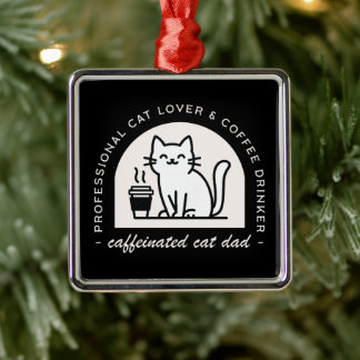 Kattenvader grappige koffieliefhebber zwart metalen ornament