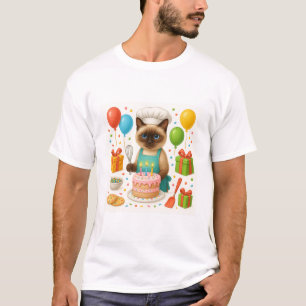 Kattenverjaardagsfeestje met taart t-shirt