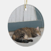 kattenversiering in tabby keramisch ornament (Links)