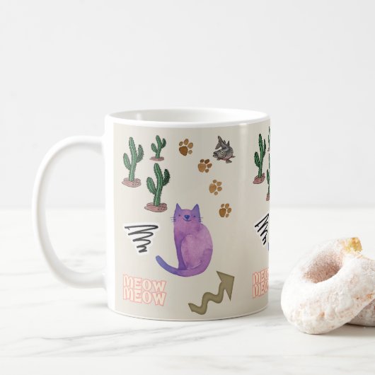 Kattenvis Meow Paws Cactus Mok (Met donut)