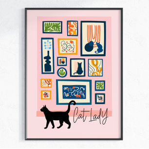 Kattenvrouw Kleurrijk Modern Kattenliefhebber Deco Poster